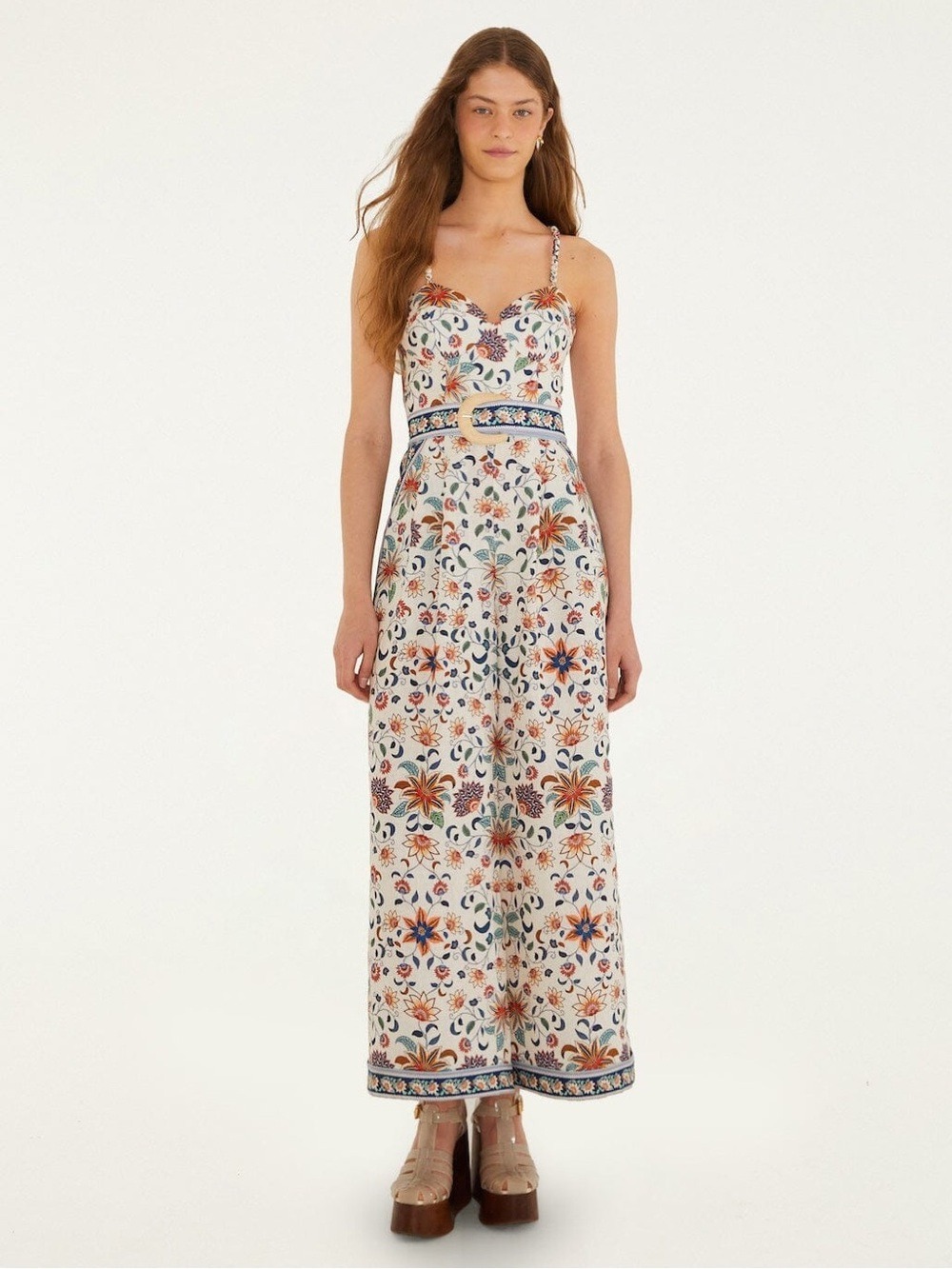 Farm Rio Soft Pink Floral Delhi Tapestry Belted Jumpsuit
